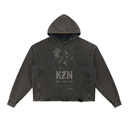 Vintage Washed Frayed-Hem Hoodie