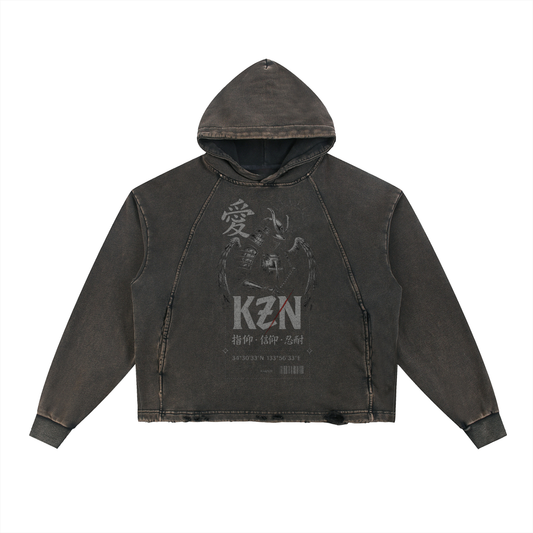 Vintage Washed Frayed-Hem Hoodie